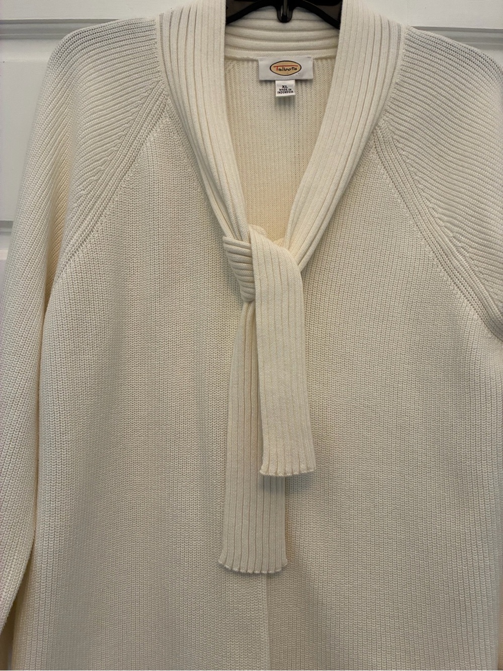 Talbots Cream Tie-Front V-Neck Sweater
